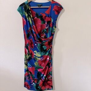 Lauren Ralph Lauren Multicolor Floral Ruched Faux Wrap Sleeveless Midi Dress-16